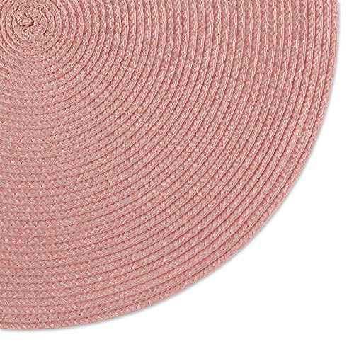 Dii Classic Woven Tabletop Collection, Indoor/Outdoor Placemat Set, Round, 15" Diameter, Pink Sorbet, 6 Piece #TOP1