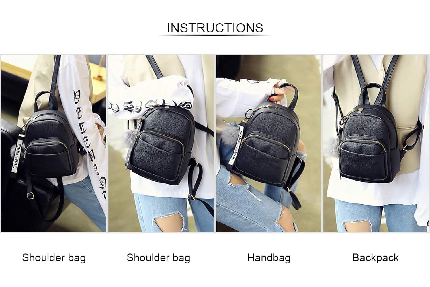 Zaino Donna In Pelle PU Katech - Mini Zainetto Elegante, Tracolla Regolabile, Con Ciondolo Peluche - Foto 3