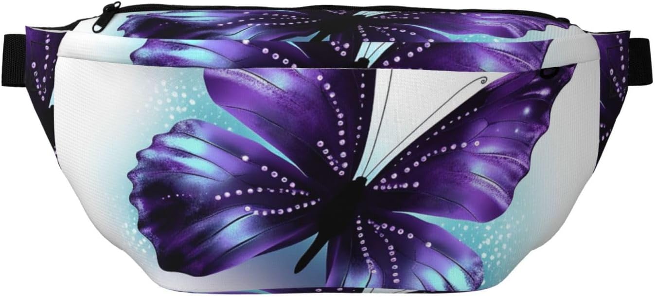 Fanny Pack for Men Women Blue Purple Butterfly Belt Bag with Adjustable Strap Fashion Waist Bag Waist Pack for Travel
