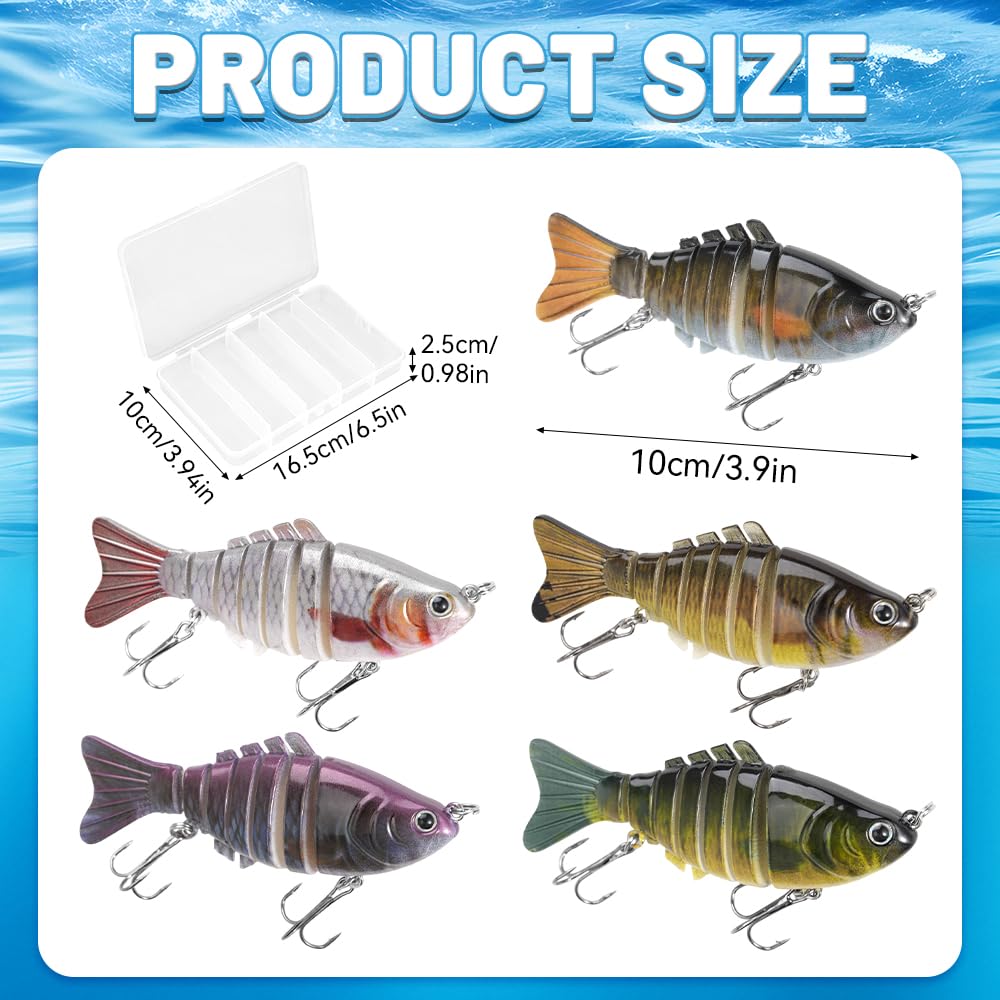 5 PCS Bionic Swimming Bait, 3.9in Robotic Fishing Lure for Freshwater Saltwater, Lifelike Multi Jointed Fish Lures for Bass Trout, Multicolor