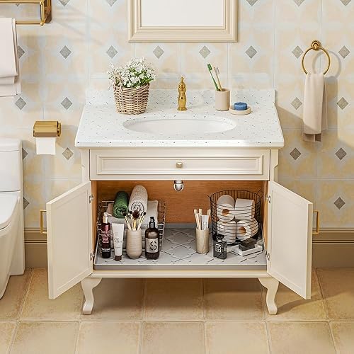 Miniatura 2 de Tapete para debajo del fregadero para baño, impermeable, 19 x 19 pulgadas, forro de silicona debajo del fregadero, protector de estante de gabinete