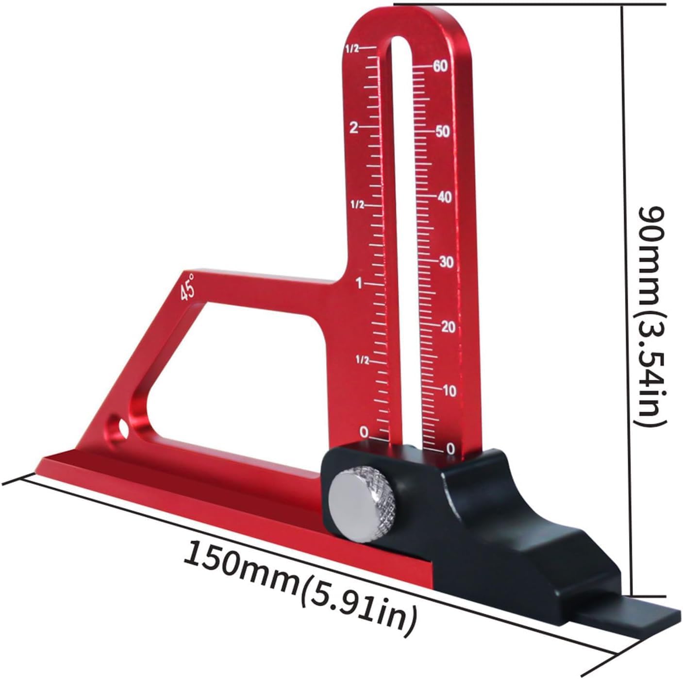 Table Saw Height Gauge,Height Gauge Depth Gauge Woodworking Tool, Metric Inch Dual-Scale Tool, 0‑60mm Depth 45 Degree Angle Gauge, Aluminum Alloy woodworking saw table ruler