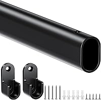 Mavivegue Oval Adjustable Closet Rod for Hanging Clothes - Expandable 17-52 Inches, Heavy Duty Steel Wardrobe Organizer, Black
