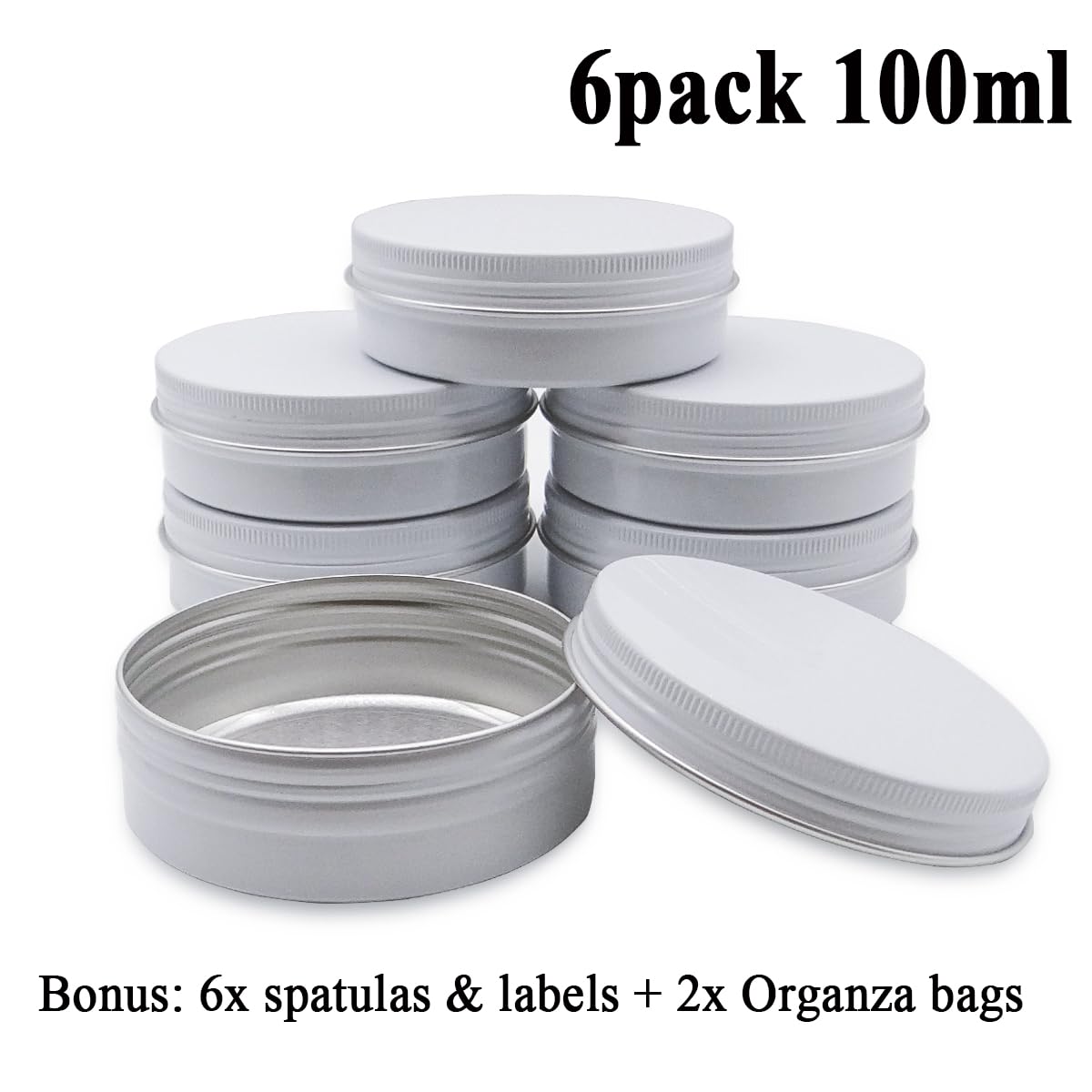 Confezione da 6 barattoli in alluminio da 100 ml, contenitori vuoti da viaggio per campioni di cosmetici da viaggio con coperchio a vite, barattoli in metallo bianco da 100 g, per lavori fai