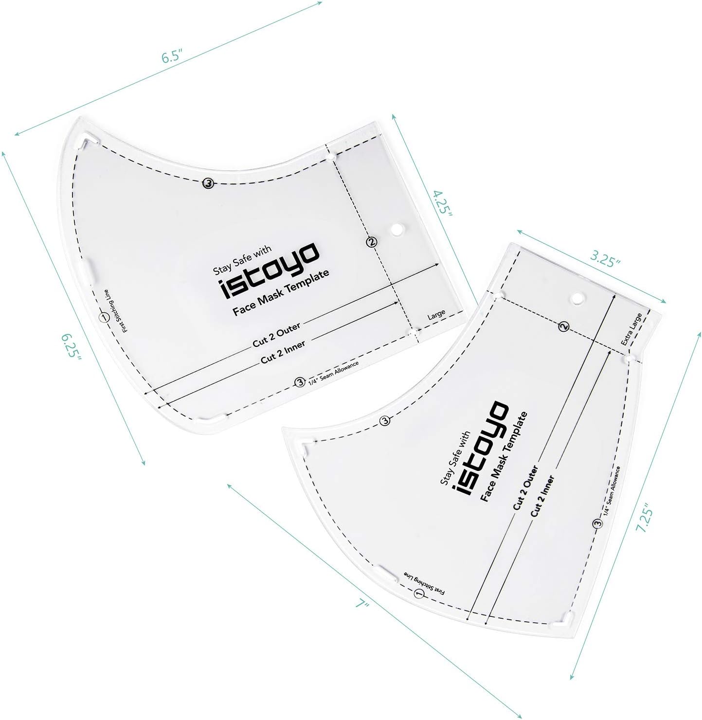 ISTOYO Face Mask Pattern for Sewing, Set of 5 Sizes (Extra Large, Large, Medium, Small, for Kids)