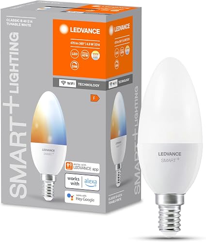 LEDVANCE SMART+ WIFI LED lamp, frosted look, 4.9W, 470lm, candle shape (Classic 