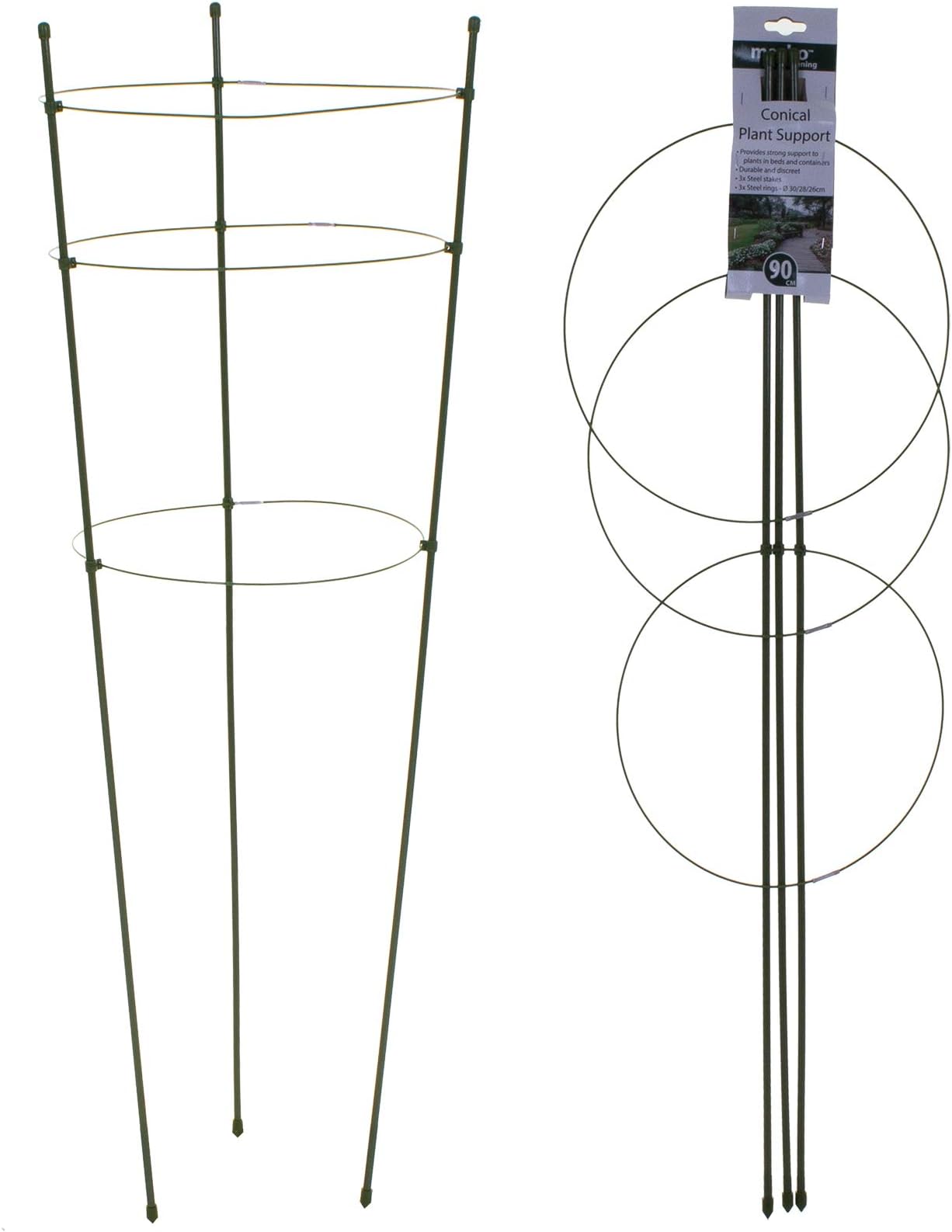 marko Gardening Conical Plant Supports Cage Frame Metal Circular Border Flower Garden 3 & 4 Ring (90cm 3 Ring)