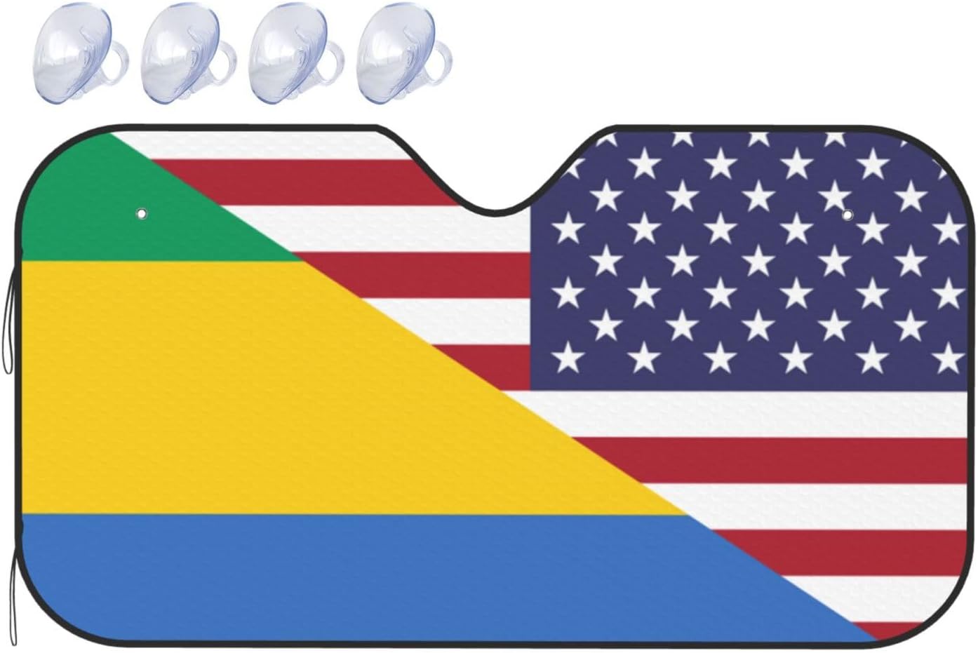 America Gabon Friendship Flag Foldable Car Windshield Sunshade Blocks Heat and Sun Glare Uv Rays