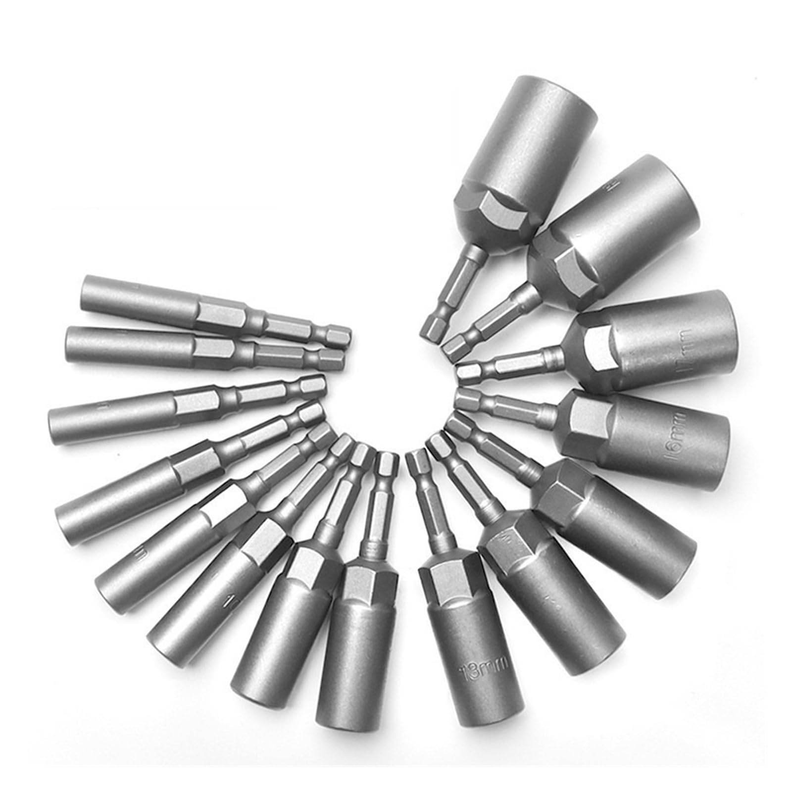 80mm Length Deepen Power Nut Driver Drill Bit Set 5.5-19MM Impact Socket Adapter for Tools 6.35MM Hex(10pcs(6-15mm))