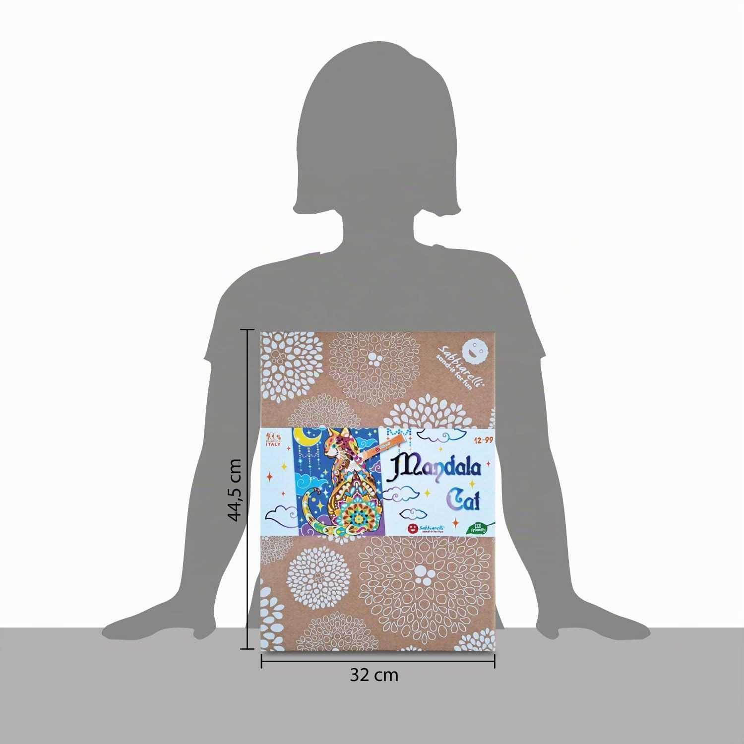 Sabbiarelli Sand-it For Fun – Maxi Set Mandala Chat 12-99 | Kit de Sand Art 100% Made in Italy avec Sable Coloré, 1 Poster Adhésif et Accessoires | Hobby Créatif Relaxant