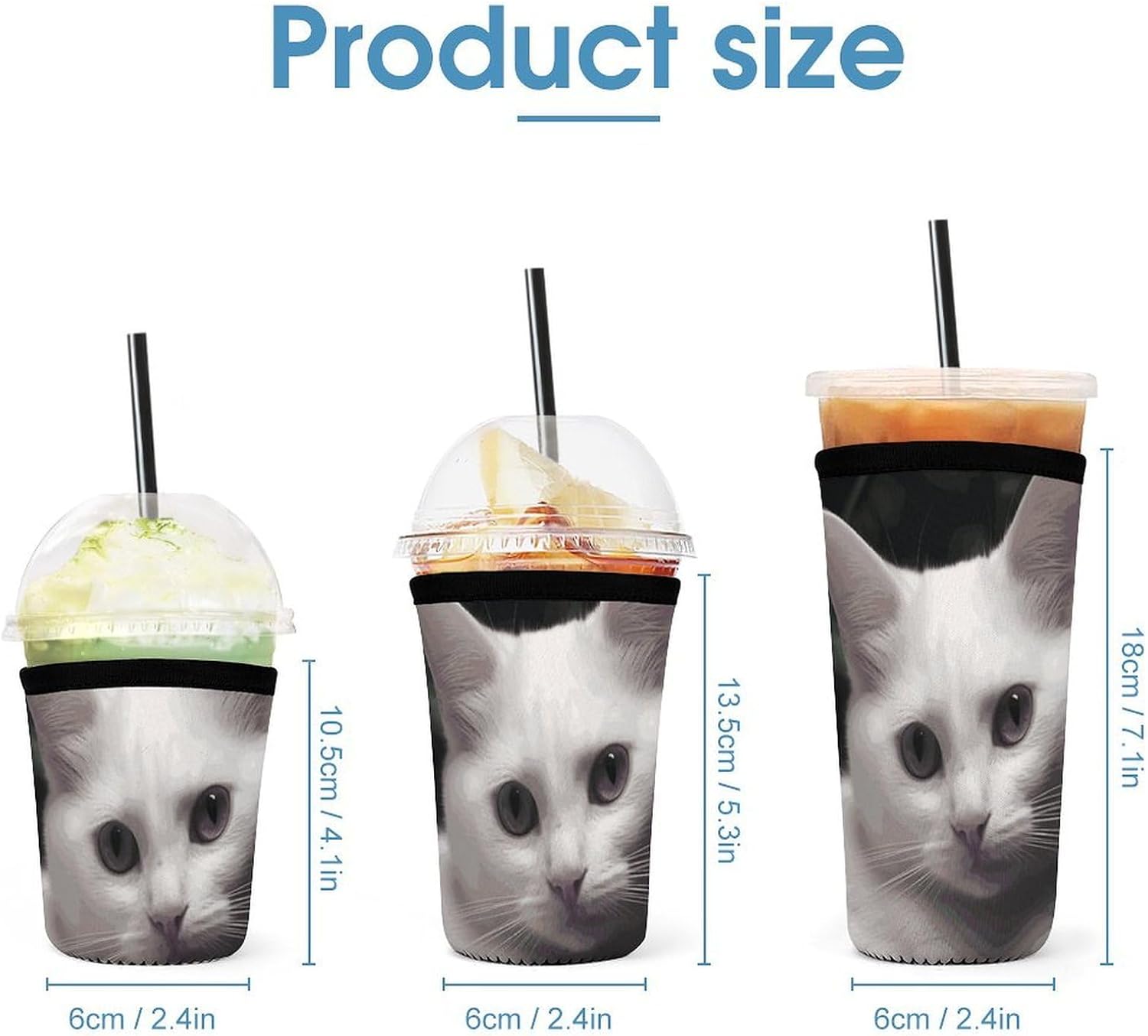 3 Pack Neoprene Cup Sleeves, Stretchy Reusable Drink Cup Cover Universal