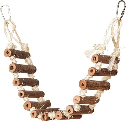 Bird Ladder Bridge, Helps Birds with Balance,Made with Raw Wood, Easy Installation, Bright, Durable and Flexible, and give Away a Set of Bird skewers for Free,Suitable for Small to Medium Birds