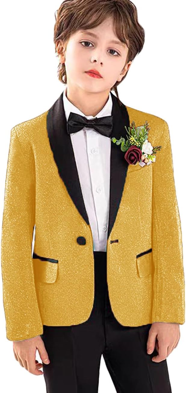 Boys Kids Shiny Suit Tuxedo Blazer Flower Boy Jacket for Prom Wedding Birthday Party Circus Show