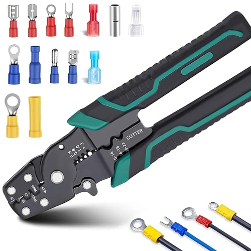 smseace Herramientas de crimpadopeladocorte, rango de crimpado 26-10AWG (1.5-6mmRango de pelado 22-16AWG (0.6-1.3mm) para terminales aislados,
