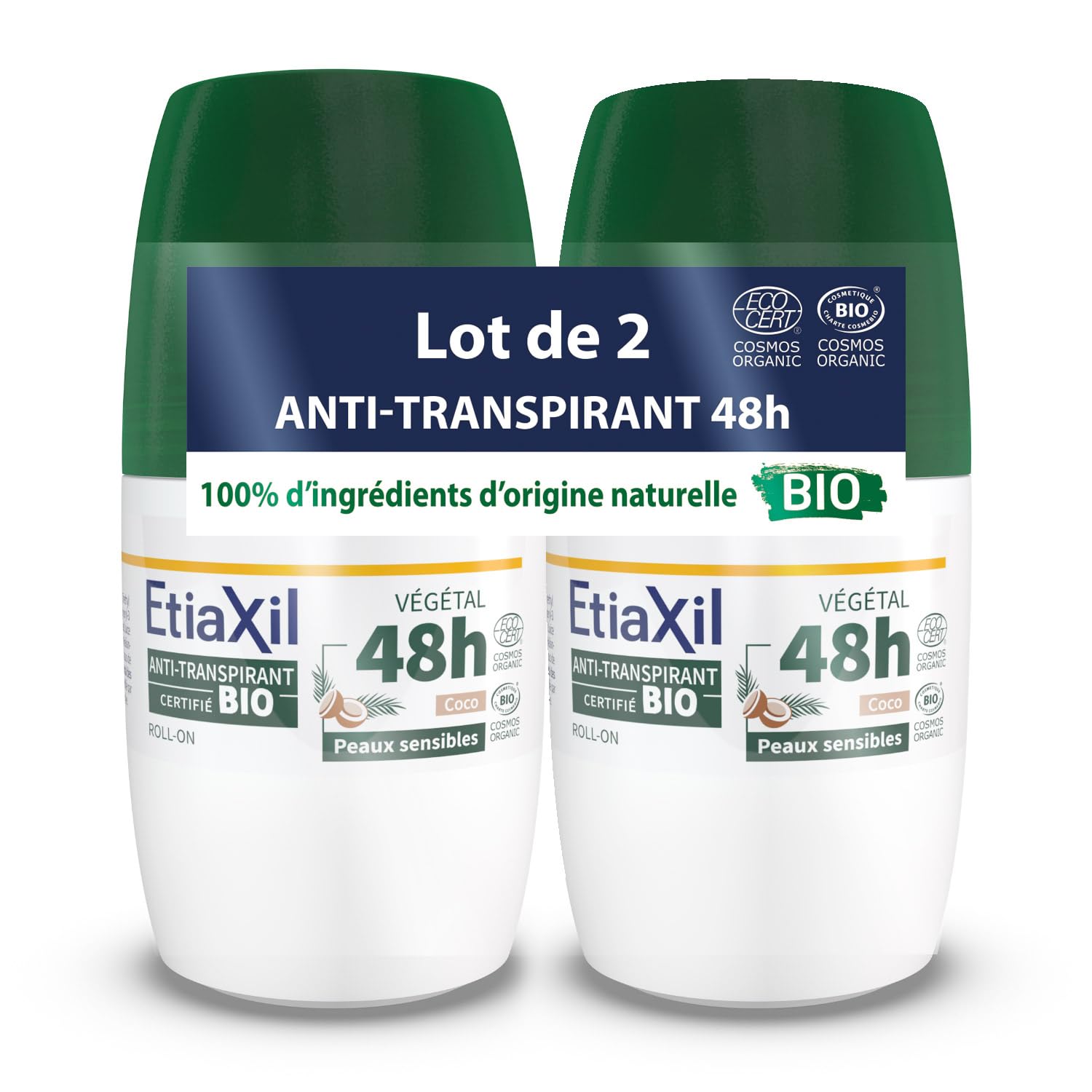 Etiaxil Bio deodorante antitraspirante vegetale 48h cocco confezione da 2 x 50 ml
