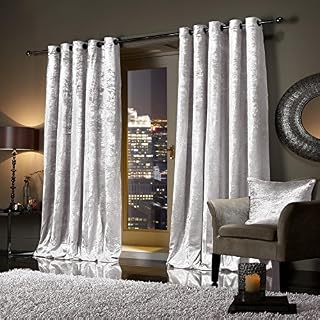 viceroy bedding Pair of Heavy Crushed Velvet Curtains EYELET RING TOP Fully Lined Curtains Snow White 66" Width x 72" Depth