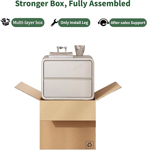 Miniatura 5 de Mesita de noche de madera maciza blanca con 2 cajones, mesita de noche moderna de mediados de siglo, mesita de noche pequeña, mesitas de noche de