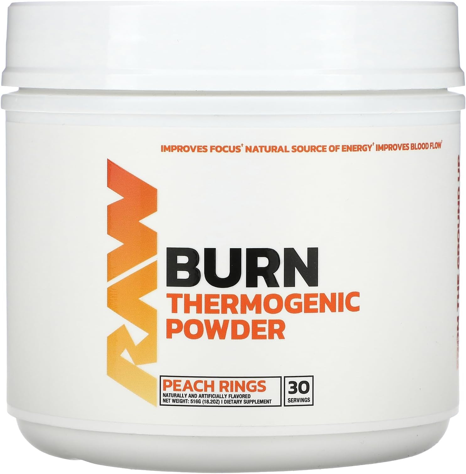 RAW Burn Thermogenic Fat Burner | Chris Bumstead Formula | Acetyl-L-carnitine | Yohimbine | L-tyrosine | Control Appetite | Weight Loss | 30 Servings (Peach Rings)