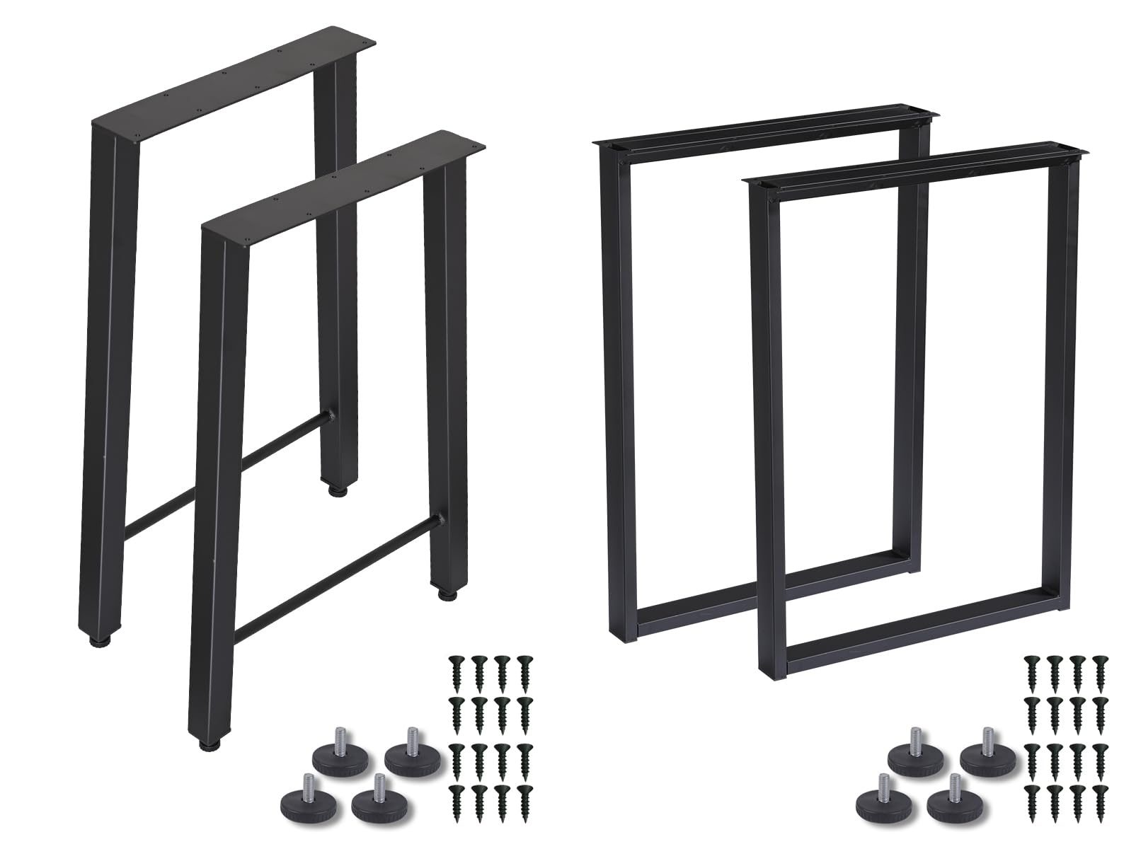 Metal Desk Legs 28 Inches H-Shape and Square-Shape Bundle, 2 Pack Dining Table Legs Steel Furniture Legs, Heavy Duty, DIY, Matte Black