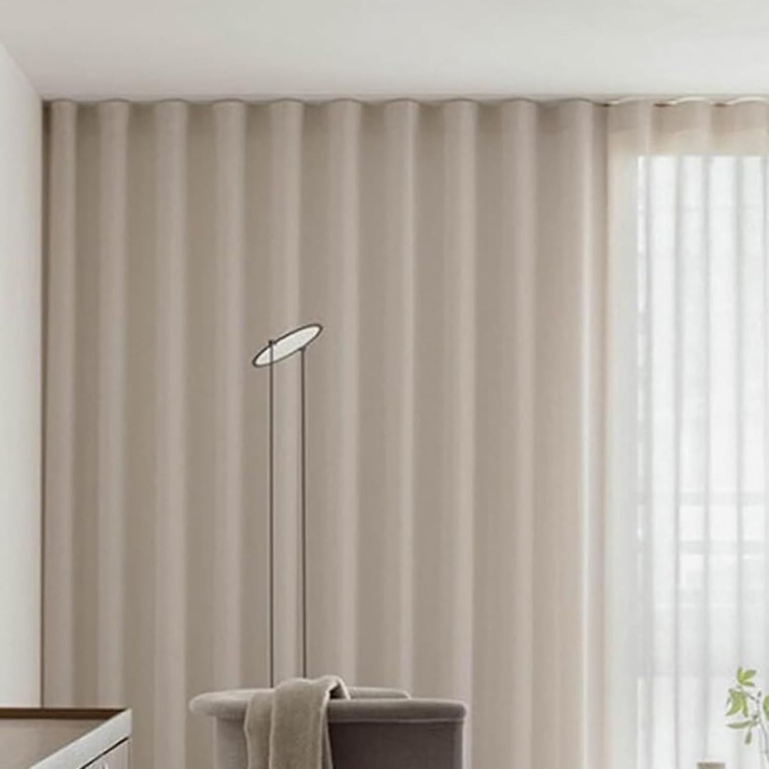 Ceiling Curtain Track Set White 3.3ft - 19.7ft Heavy Duty Ceiling Mount Curtain Rails, Ripplefold Snap Track with Tape Set, Ripple Fold Traverse Track System, Room Divider Curtain Rod(1.2m(3.9ft))