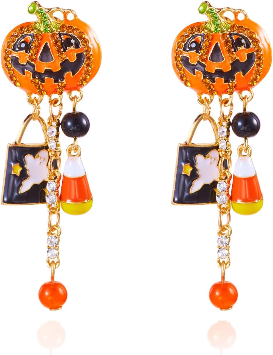 Halloween Earrings Dangle Drop, Skull Pumpkin Gost Spider earrings for women Scary Party for Halloween Accessories