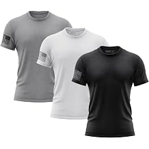 Patriot Crew Mens Gunmetal Fresh T-Shirt, American Classic Tee, USA & Freedom Style Shirt, Flag on Right Sleeve 3 Pack