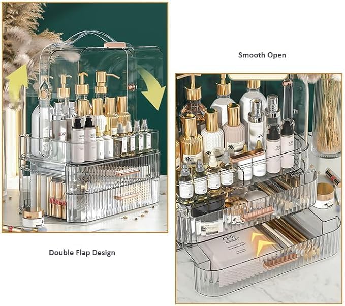 Image of MECHDEL Makeup Organizer /Makeup Box for Storage /Make Up, Cosmetic, Skincare Organiser for Women /Elegant Makeup Vanity with Transparent Drawer /Makeup Cosmetic (Makeup Storage Box- Handle (TR))