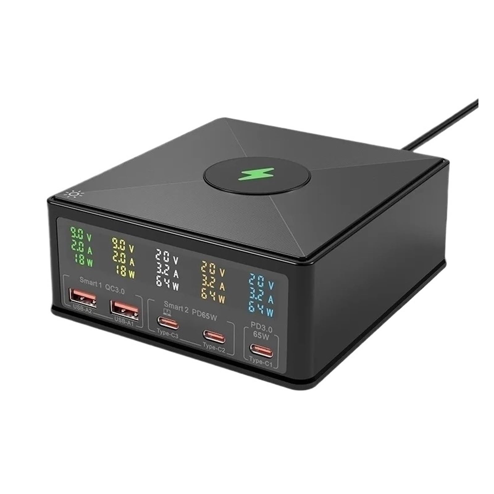 Stacja Ładująca USB 160 W Bezprzewodowa Ładowarka 15 Wyświetlacz LCD USB-C QC3.0 PD Szybka 65 MożLiwość Szybkiego łAdowania