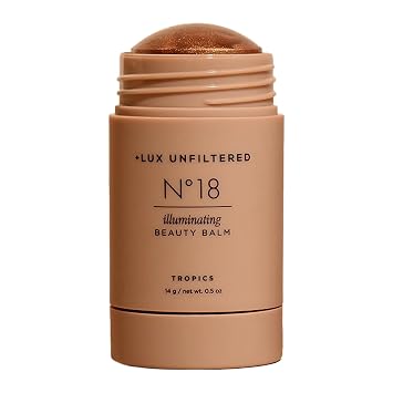 + Lux Unfiltered N18 Illuminating Beauty Balm - Cream Bronzer Stick with Mango Butter - Buildable and Blendable Bronze Blush Stick - Vegan & Cruelty Free - Tropics A Sheer Wash of Bronze