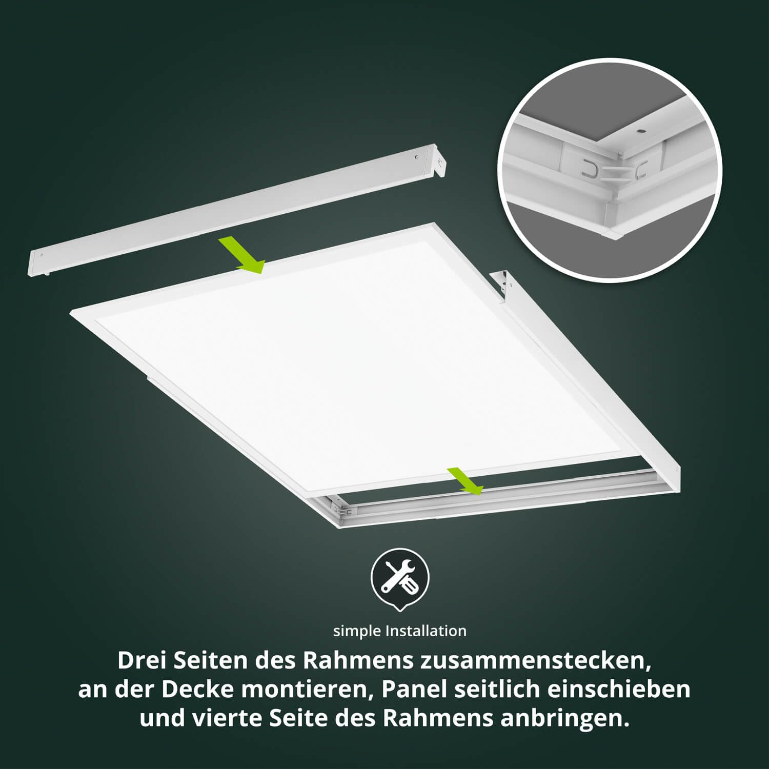 Aluminium Rahmen 62,5x62,5cm weiß für LED Panel 62x62cm Rasterleuchte Deckenleuchte 628x628x43mm