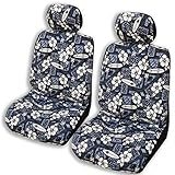 Winnie Fashion 2 Hawaiian Car Seat Covers w/Headrest Covers (Hibiscus Surf Gray, Side...
