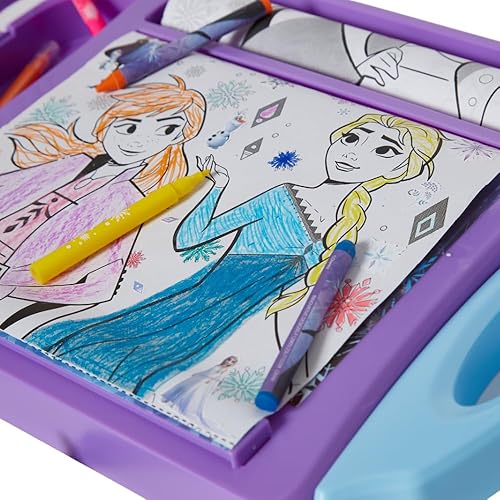 Miniatura 9 de Innovative Designs Disney Frozen Roller - Juego de escritorio artístico para niñas y niños, actividades de viaje para colorear para niños, con