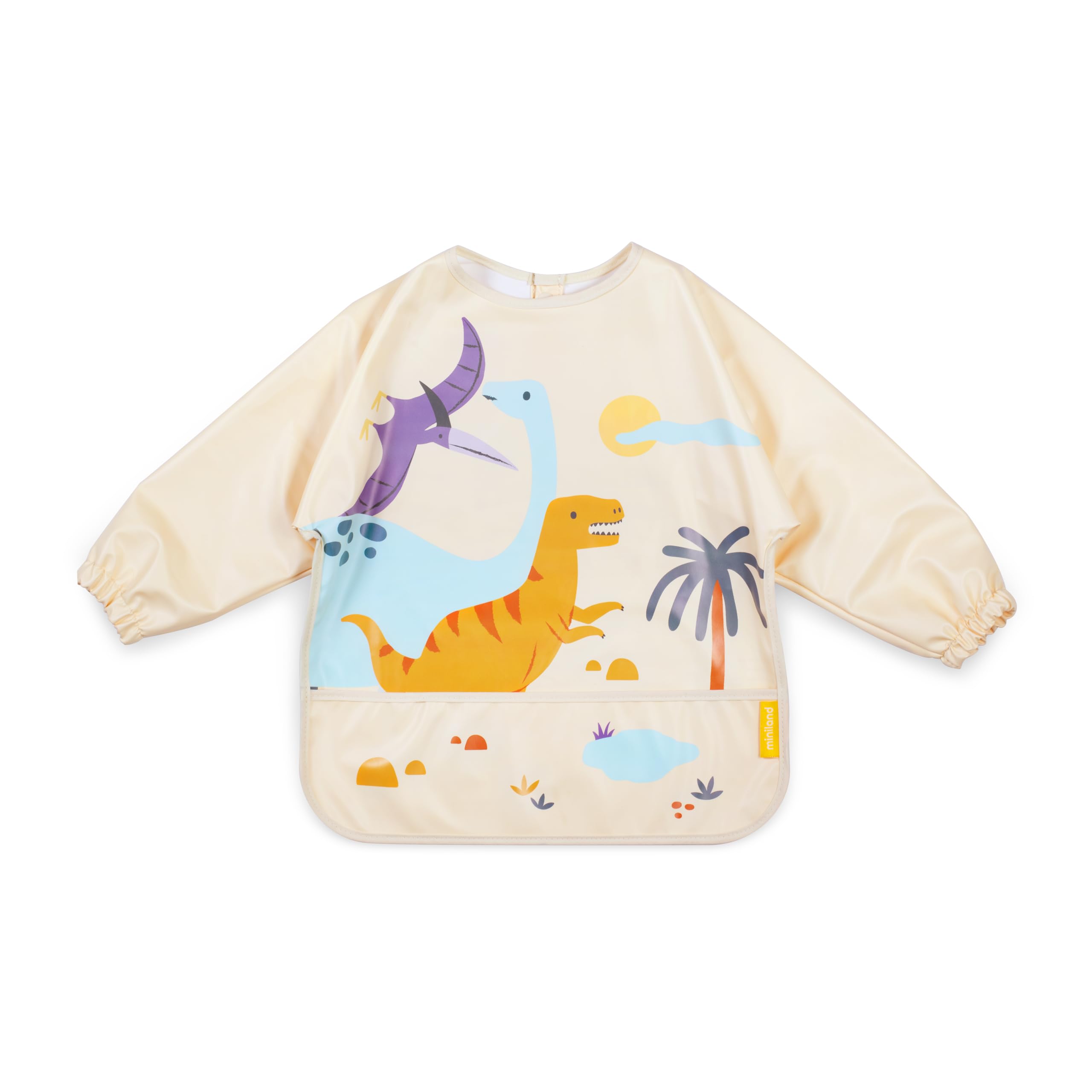 Miniland - Waterproof Long-Sleeved Bib, Nursery Bib for Babies (Jurassic)