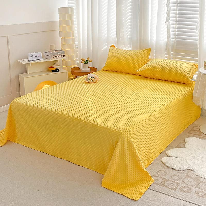 Zhiyuan Solid Minky Dot Bed sheet Warm Velvet Fleece Bedding Flat Sheet Lightweight Bed Blanket, 160 x 230 cm, Yellow