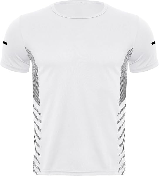 Camiseta de entrenamiento de secado rápido para hombre, transpirable, cuello redondo, manga corta con tira reflectante para gimnasio y correr - 5