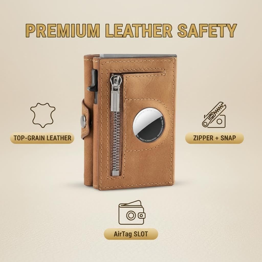 Men's Slim Genuine Leather Wallet, RFID Protected with Airtag Holder and Minimalist Design (Brown) - Image 4
