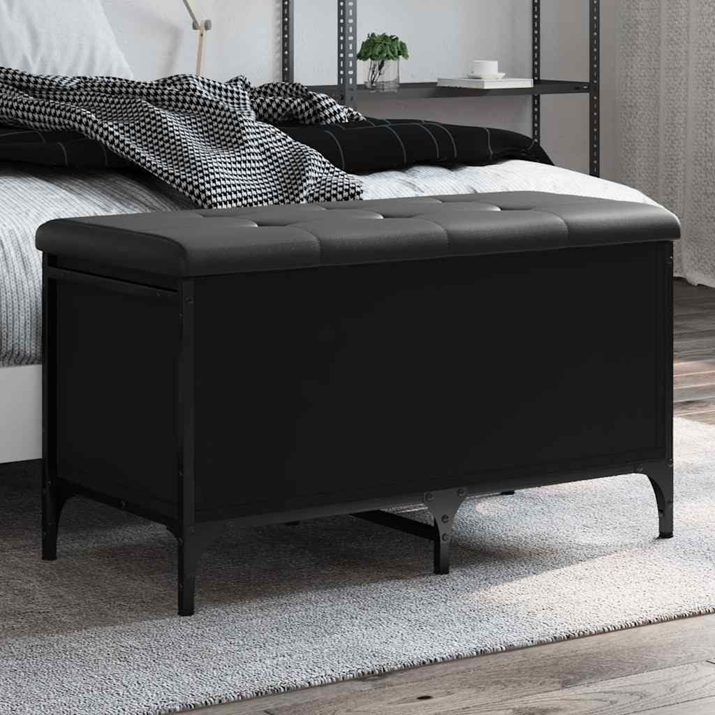 Banc avec espace de rangement noir en bois et métal pour le vestiaire