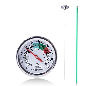 Long Stem Compost Thermometer for Gardening - Stainless Steel Testing Thermometer With 1.5" Dial Display - Fahrenheit and Celsius - Easily Monitor Temperature in Compost Heaps and Soil 16"