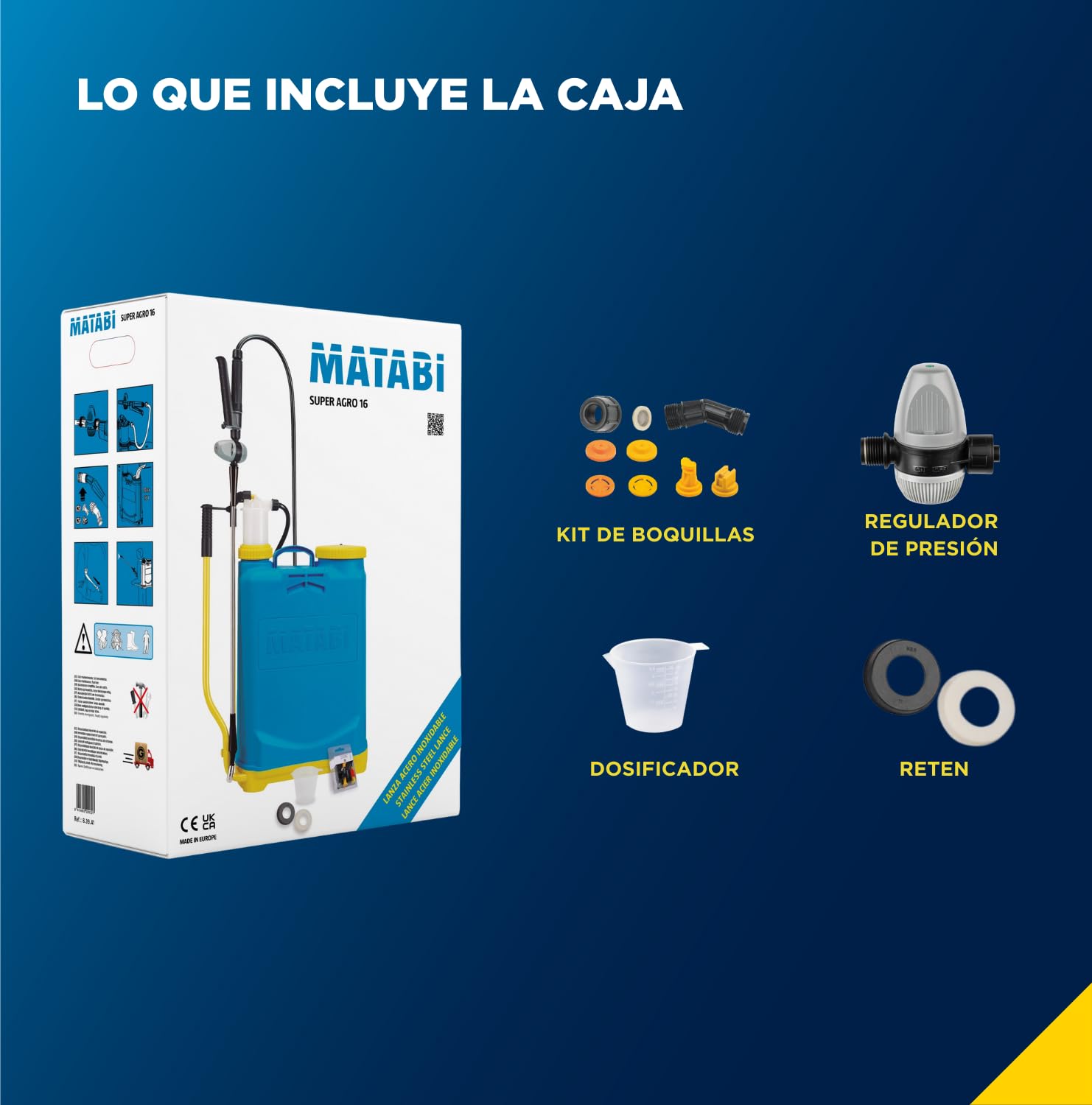 Matabi SUPER AGRO - Pulverizador SUPER 16 | Sulfatadora Manual con Regulador de Presión y Manguera de 1,3m - Mochila Fumigar