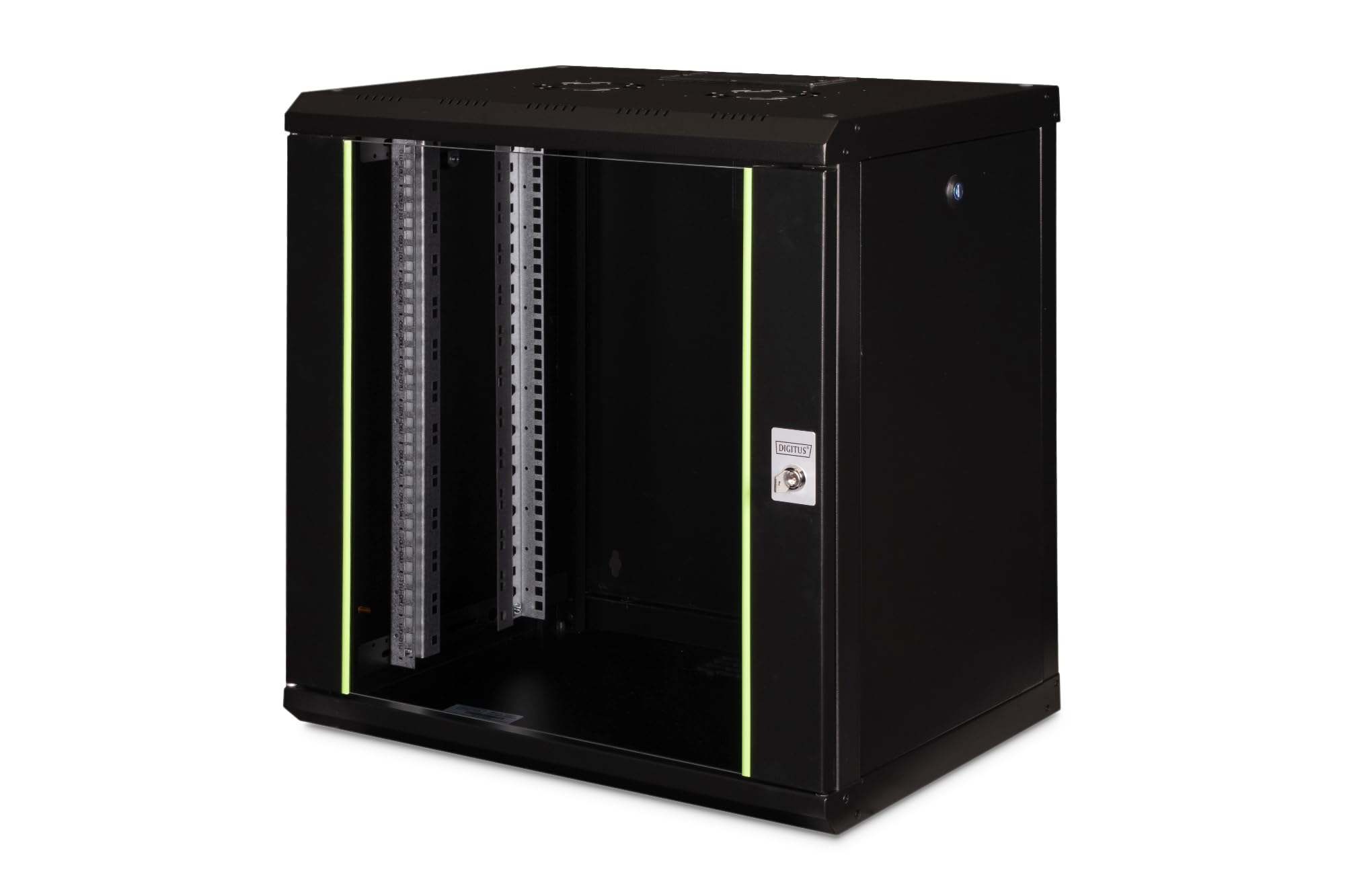 DIGITUS Netzwerk-Schrank 19 zoll 12 HE - Wandmontage - 450 mm Tiefe - Traglast 100 kg - Unique Serie - Glastür - Schwarz