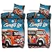 Produktbild VW Volkswagen Bulli Bettwäsche Graffiti Life 135 cm x 200 cm + 80 cm x 80 cm 100% Baumwolle Renforcé-Linon-Qualität VW-Bus T1 Camper Van 2 Motive Retro Beach Wendebettwäsche Reißverschluss 185