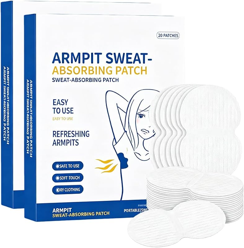 Armpit Sweat Pads, 2026 New Ultra-Thin Disposable Underarm Sweat Pads for Women & Men, Invisible Sweat Pads for Under Arms, Arm Pit Sweat Guards Underarm Pads for Sweating (20 Pack)