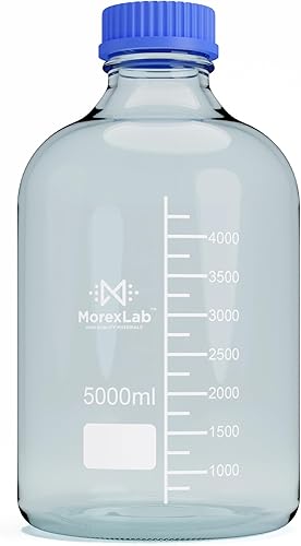 Botellas de vidrio de almacenamiento de 169.1 fl oz, 1 botella redonda de almacenamiento de medios, botellas de vidrio de borosilicato, botellas de