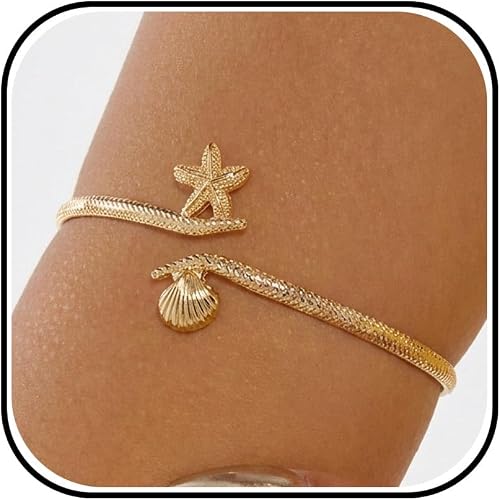 Frodete Shell Arm Cuff for Women Upper Arm Bracelet Starfish Lobster Ocean Beach