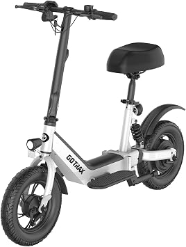 Gotrax A3 Electric Scooter with Seat for Adults, 350W Motor, 15.5MPH Top Speed, Max 9.5 Miles Range, 12" Pneumatic Tire and Height Adujustable Seat, Lightweight and Foldable for Commuting White