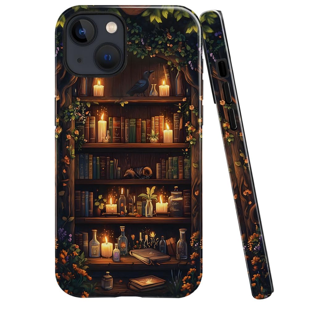 Case for iPhone 15,Fits Glossy Case Design for Girl Women,Aesthetic Bird Bookshelf Lover