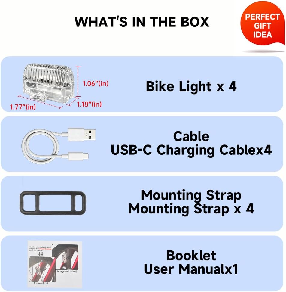 LED Bike Wheel Lights, Rechargeable 7-Color, Spoke Lights for Night Riding