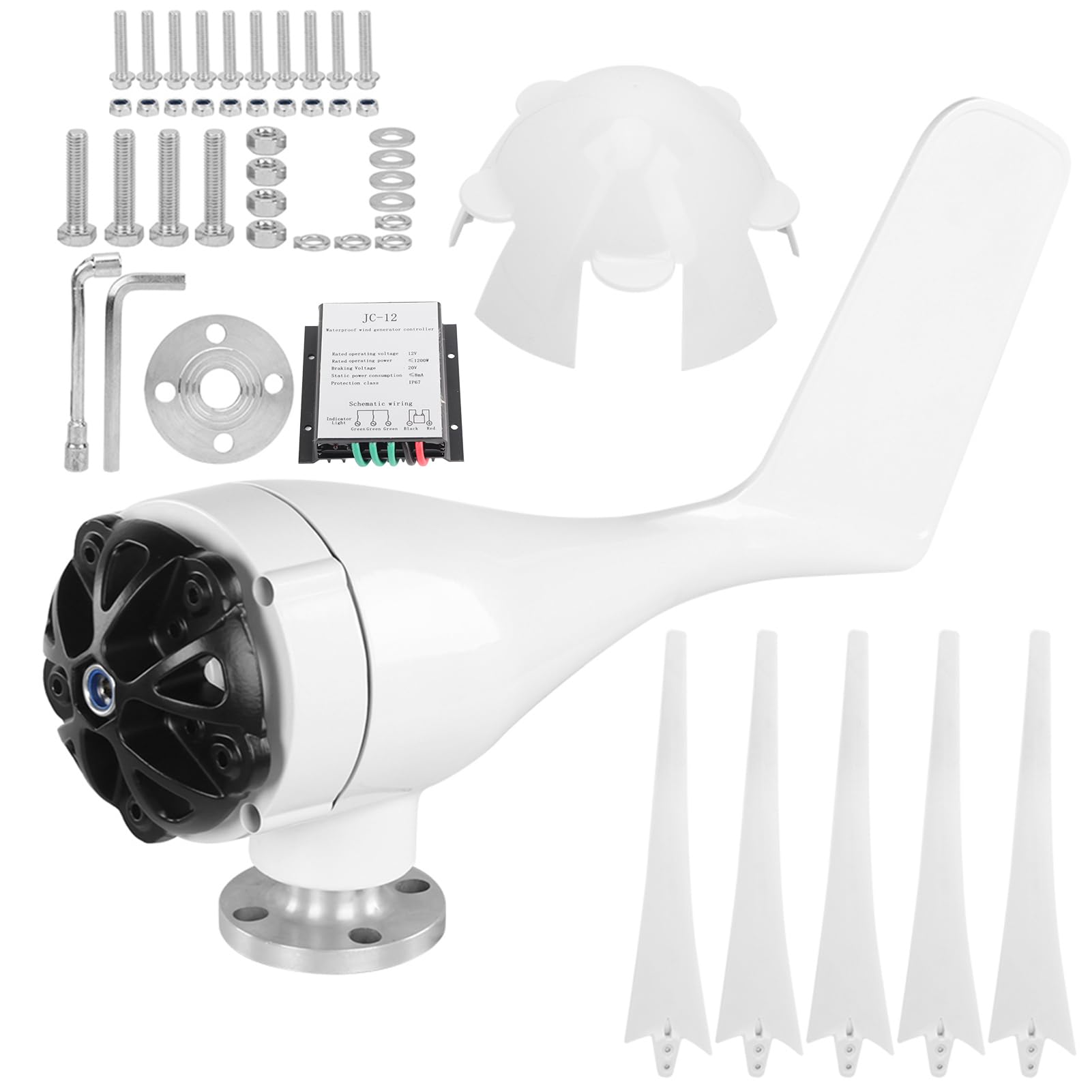 FTVOGUE Windgenerator, 800 W 5-Blatt-Kleinwindturbine, Langlebige Nylonfaserblätter, Perfekt für Industrielle Anwendungen und Leise Energieerzeugung (12V)