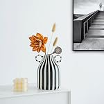 Black and White Ceramic Vase, Mid Century Modern Striped Small Vases for Flower&pampas Grass Centerpiece, Black White Checkered Vase for Dining Table Kitchen Tabletop Minimalist Decorative