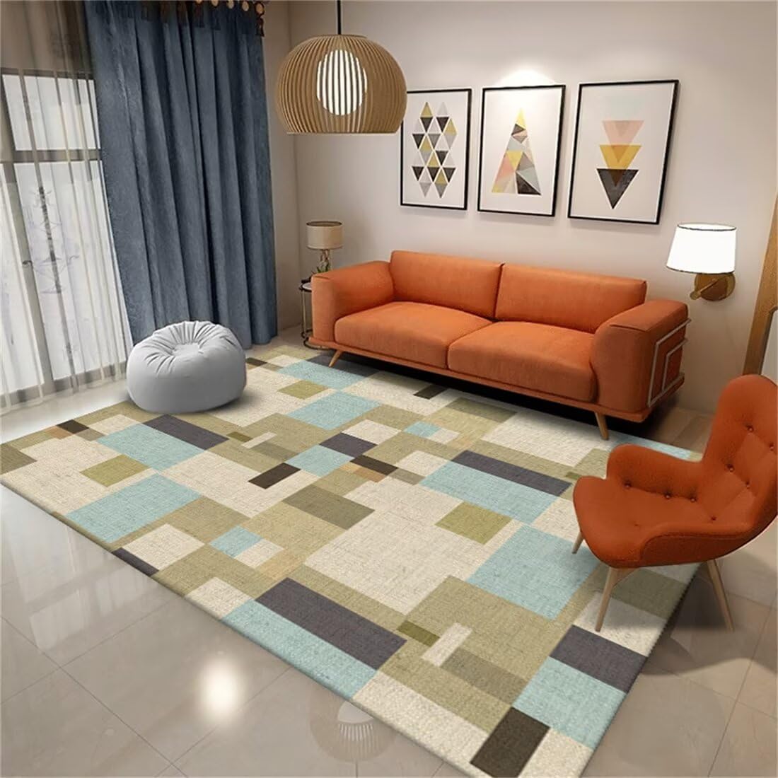 Tapis d'entrée intérieur géométrique irrégulier gris-bleu moderne